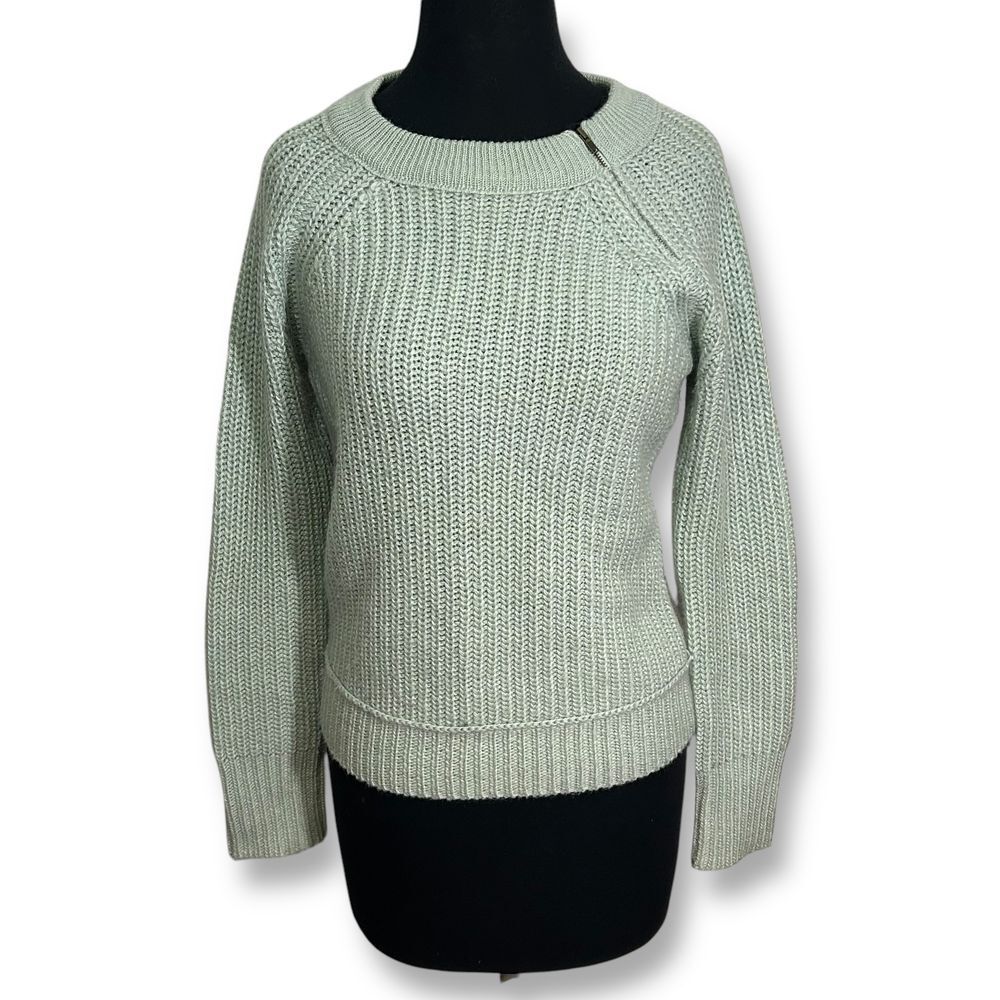 EUC J Crew Wool Mohair Blend Grew Neck Sweater Zipper Detail Womens Small Gray